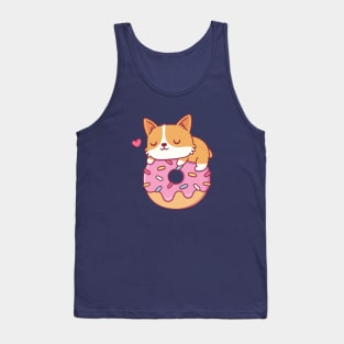 Cute Corgi On Donut Funny Tank Top